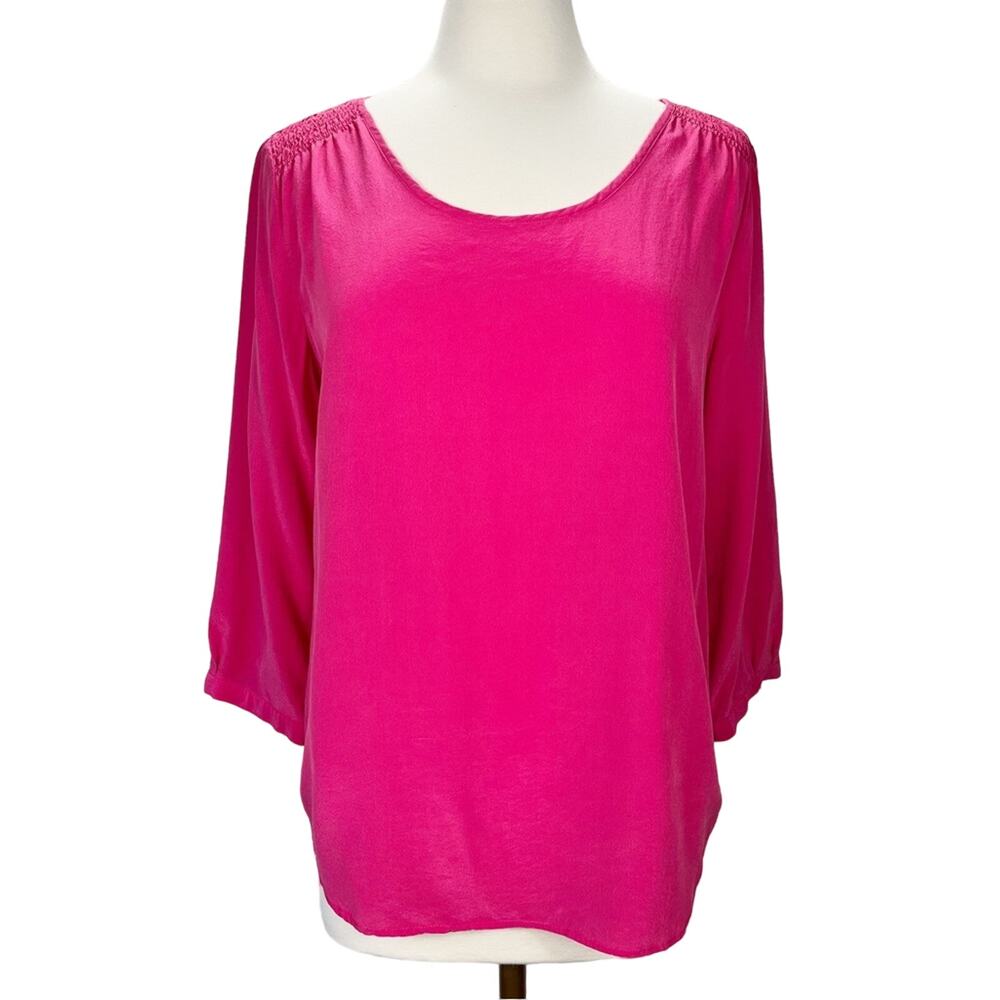 MAX STUDIO | Fuchsia‎ 3/4 Sleeve Scoop Neck 100% Silk Blouse | Top